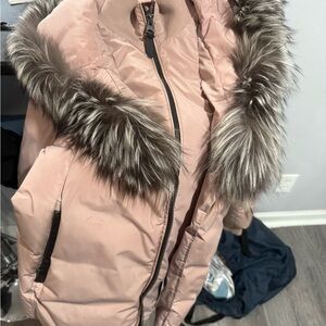 Mackage Pink Puffer Jacket with Fur Trim